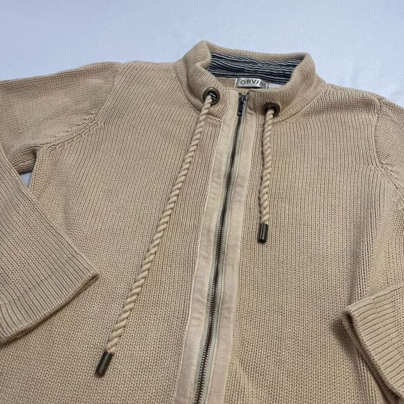 Orvis Tan Beige Cotton Thick Full Zip Cardigan Sweater Medium - Picture 3 of 9